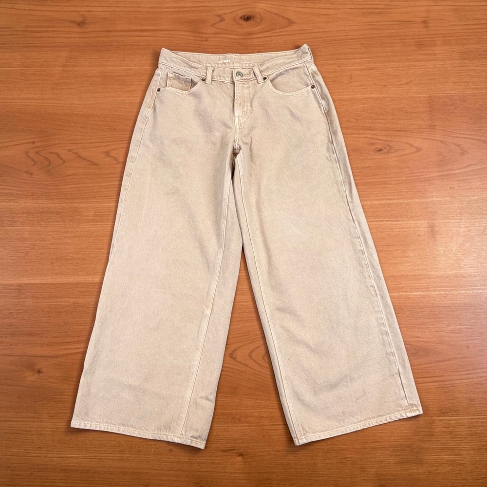 Old Navy Baggy Wide Leg Jeans Women 4 Petite Peach Mid Rise Cotton Lyocell